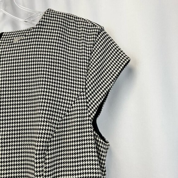H&m Sheath Dress Women's 8 Black White Houndstooth Stretch Knee Length Zip - Picture 6 of 11